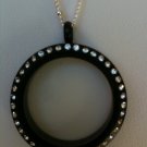Large Matte Black Locket with Crystals.