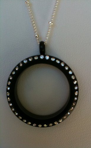 Large Matte Black Locket with Crystals.