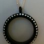 Large Matte Black Locket with Crystals.