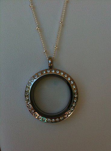 Large Silver Locket with Crystals