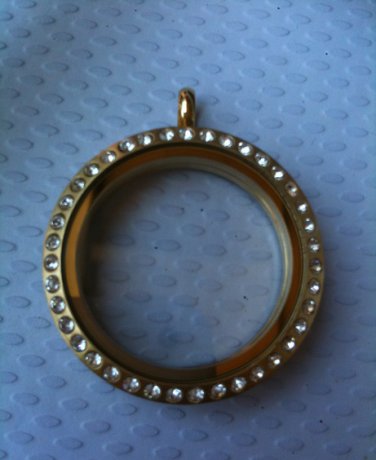 Large Gold Locket with Crystals
