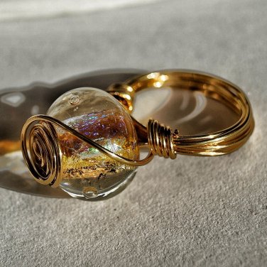 Gold Wire Wrapped Dichroic Glass Ring