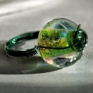 Green Wire Wrapped Dichroic Glass Ring