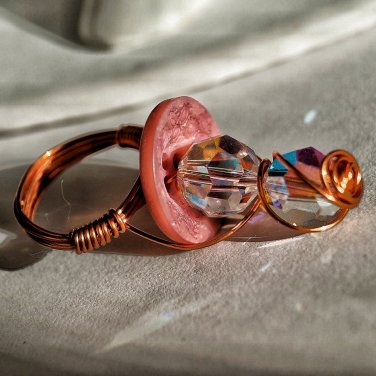 Wire Wrapped Swarovski Button Ring