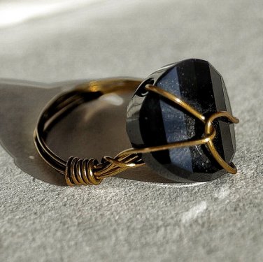 Gold Wire Wrapped Black Cosmic Swarovski Ring