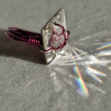 Magenta Wire Wrapped Swarovski Crystal Button Ring