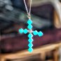 Carribean Blue Opal Swarovski Cross and Earrings Set
