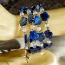 Blue Flower Shell Swarovski Crystal Memory Wire Bracelet