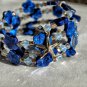 Blue Flower Shell Swarovski Crystal Memory Wire Bracelet