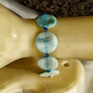 Turquoise Shell Bracelet With Sapphire Swarovski Crystals