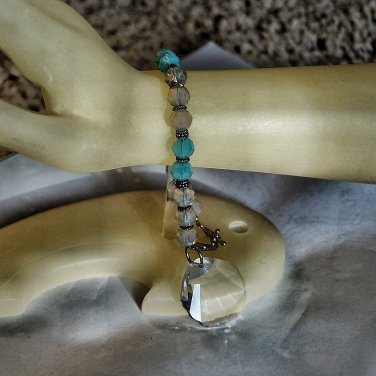 Sterling Silver Sand and Pacific Opal Swarovski Crystal Bracelet With Swarovski Crystal Shell