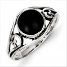 QGQR1067-6     Sterling Silver Antiqued Black Agate Ring 6