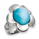 QGSR192-6     Stainless Steel Blue Agate Flower Ring 6"