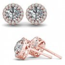 White Round Diamond Ladies Stud Earring Rose Gold 14k 1.85 Carats