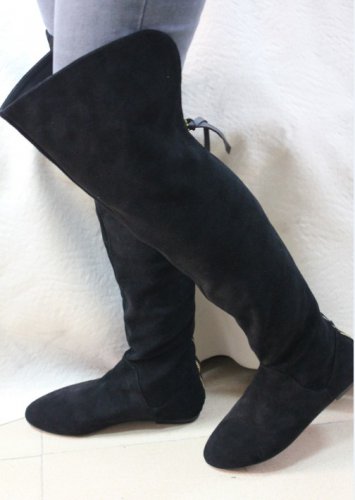 2013 new winter anne weil black real suede over the knee flat boots