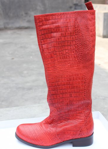 2013 new winter boots anne weil red croc embossed flat real leather long boots