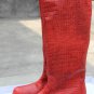 2013 new winter boots anne weil red croc embossed flat real leather long boots