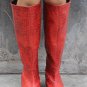 2013 new winter boots anne weil red croc embossed flat real leather long boots