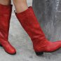 2013 new winter boots anne weil red croc embossed flat real leather long boots