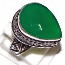 Luxury Natural Green Onyx Gemstone 925 Sterling Silver Overlay Ring Size 11
