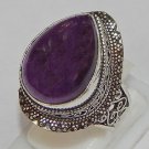 Ethnic Style Natural Amethyst Gemstone 925 Sterling Silver Overlay Ring Size 9