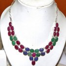 KASHMIR RUBY  SAPPHIRE  SAKOTA MINES EMERALD .925 SILVER OVERLAY NECKLACE 18"