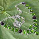 Peridot Amethyst Gemstone Necklace- Fashion 925 Silver Adjustable Size 18.5"