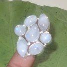 Blue Fire Rainbow Moonstone Ring- 925 Silver Gemstone Multi Stones Ring Size 9