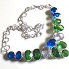Peridot Blue Quartz Crystal Necklace- 925 Silver Fancy Choker Necklace 18.5"