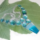 Blue Agate & Blue Topaz 925 Silver Blue Color Gemstone Choker Necklace 18.5"