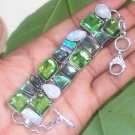 Blue Flashing Labradorite Moonstone Peridot Opal Multi 925 Silver Bracelet  6.5"