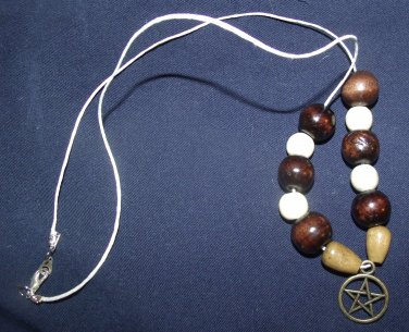 Pentacle Necklace with Wooden Bead Accent