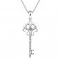 0.04ct Diamond Solitaire 18K White Gold Fleur-De-Lis Key W/ 925 Silver Necklace 16" Birthday S07882P