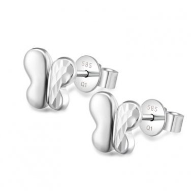 14K White Gold Diamond-Cut Polished Finish Textured Butterfly Stud Earrings Birthday Gift C04172E