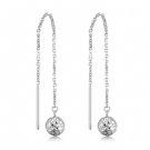 14K White Gold Hammered Drop Style Ball Threader Link Chain Earrings Jewelry Gift C04742E