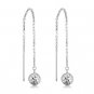 14K White Gold Hammered Drop Style Ball Threader Link Chain Earrings Jewelry Gift C04742E
