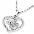 0.15cttw Diamond Accent 18K White Gold Butterfly In Heart Pendant W/925 Silver Chain 16" S05957P