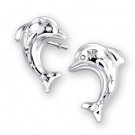 14K White Gold Dolphin Snowflake Diamond-Cut Stud Earrings Jewelry Teen Girl Gift C04658E