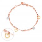 14K Tri Color Yellow Rose White Gold Heart Charm Bracelet Bridesmaid Jewelry Gift Women Girl C06197B