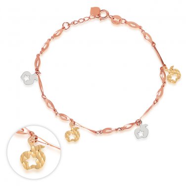 14K Tri Color Yellow Rose White Gold Apple Charm Bracelet Bridesmaid Jewelry Gift Women Girl C06196B