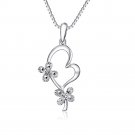 14K White Gold D-Cut Butterfly Clover Heart Necklace 16", St Patrick's Day Gift C04834P