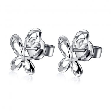 14K White Gold Diamond-Cut Butterfly Stud Earrings Birthday Fashion Jewelry Gift For Her B05764E