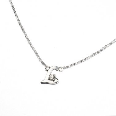 0.05ct Diamond 18K White Gold Initial Letter Necklace Bridesmaid Christmas Gift S05667N-L