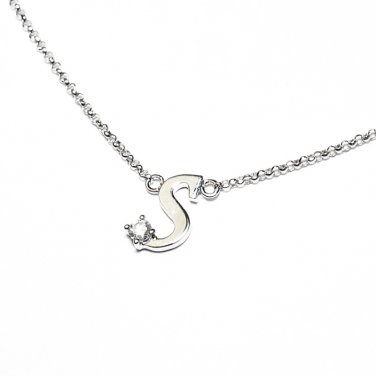 0.05ct Diamond 18K White Gold Initial Letter Necklace Bridesmaid Christmas Gift S05667N-S