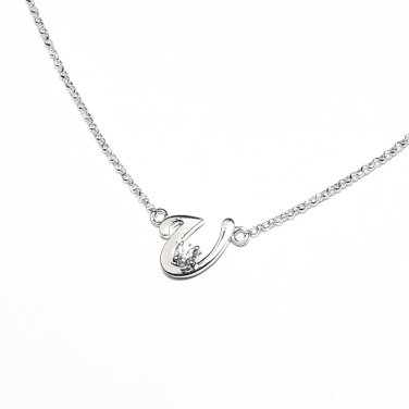 0.05ct Diamond 18K White Gold Initial Letter Necklace Bridesmaid Christmas Gift S05667N-U