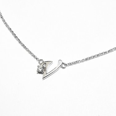 0.05ct Diamond 18K White Gold Initial Letter Necklace Bridesmaid Christmas Gift S05667N-V