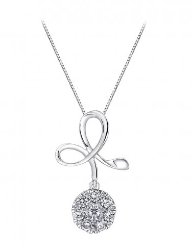 18K White Gold Butterfly Bow Cluster 0.38cttw Diamond 925 Silver Necklace Jewelry Gift J12999P