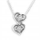 18K White Gold Vintage Style Double Heart 0.15cttw Diamond 925 Silver Necklace Jewelry Gift S07278P