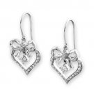 18K White Gold Heart Ribbon Bow 0.47cttw Diamond Dangling Hook Earrings, Valentines Gift S07121E