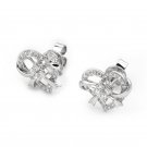 18K White Gold Heart & Ribbon Bow 0.4cttw Diamond Stud Earrings, Valentine Anniversary Gift S07120E